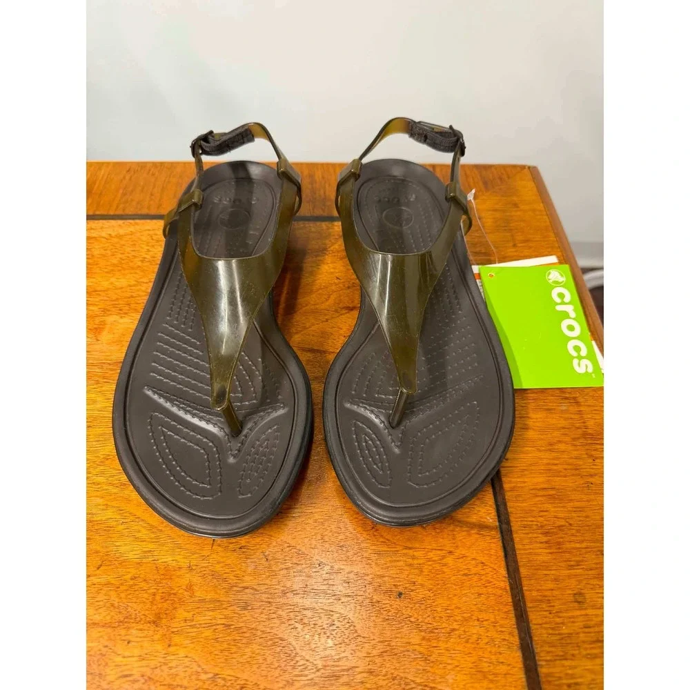 New Crocs Womens 8 Really Sexi Mini Wedge Sandals  Espresso Bronze T-Strap 14936
